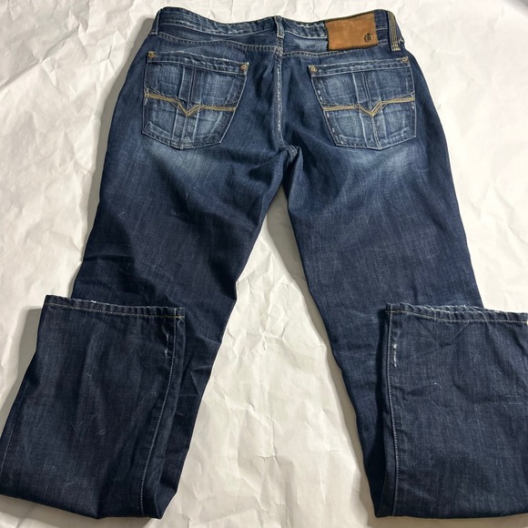 GUESS Premium Falcon Mens Jeans 36x34 Bootcut Dark Wash Denim Embellished Button - Picture 4 of 9
